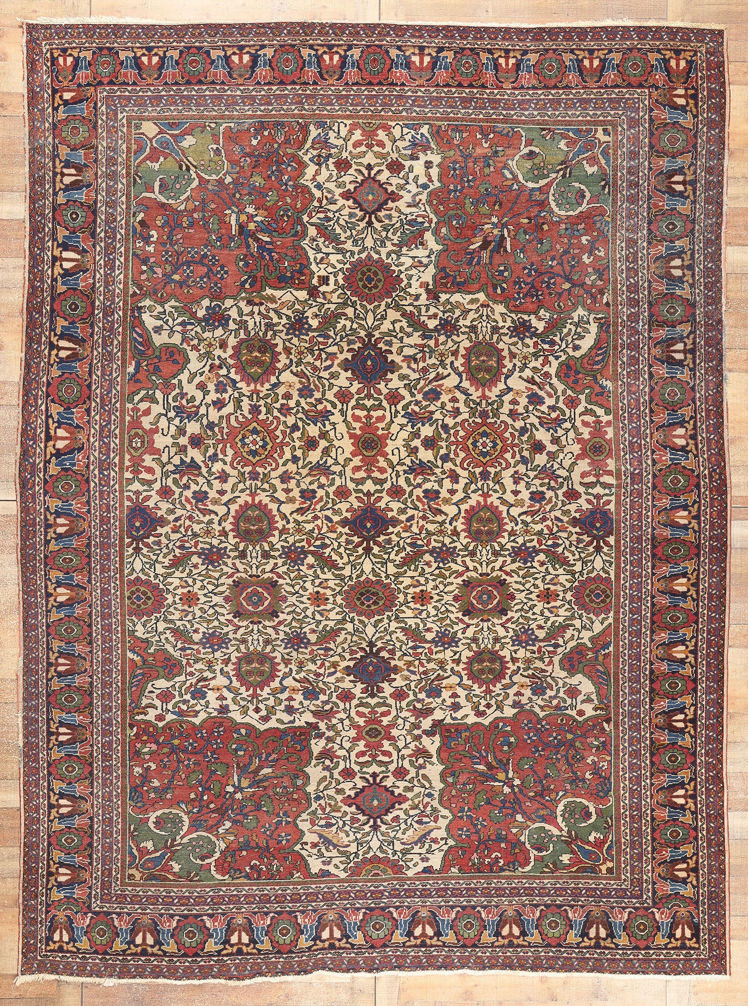 10 x 13 Antique Persian Ivory Mahal Rug 78656