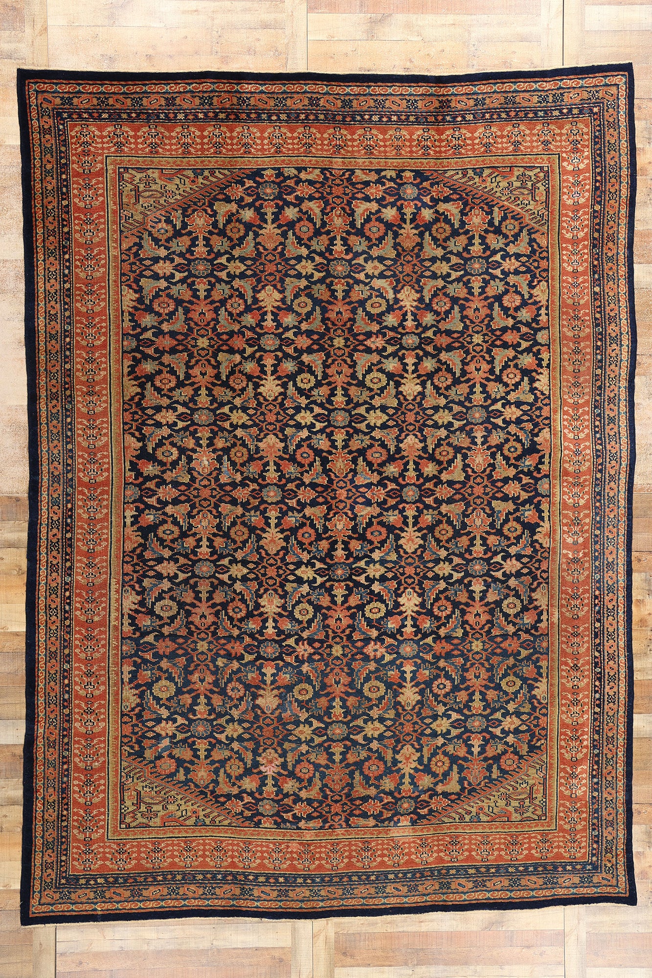 10 x 13 Antique Navy Blue Persian Kurdish Rug 51634