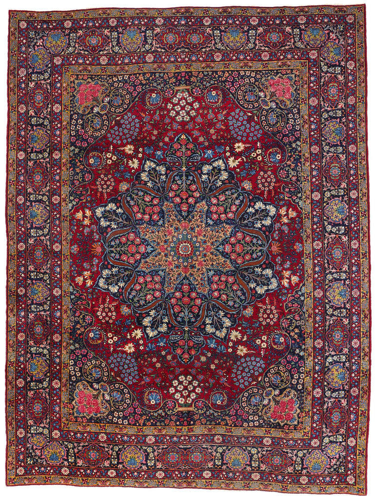 10 x 14 Antique Persian Yazd Rug 90028