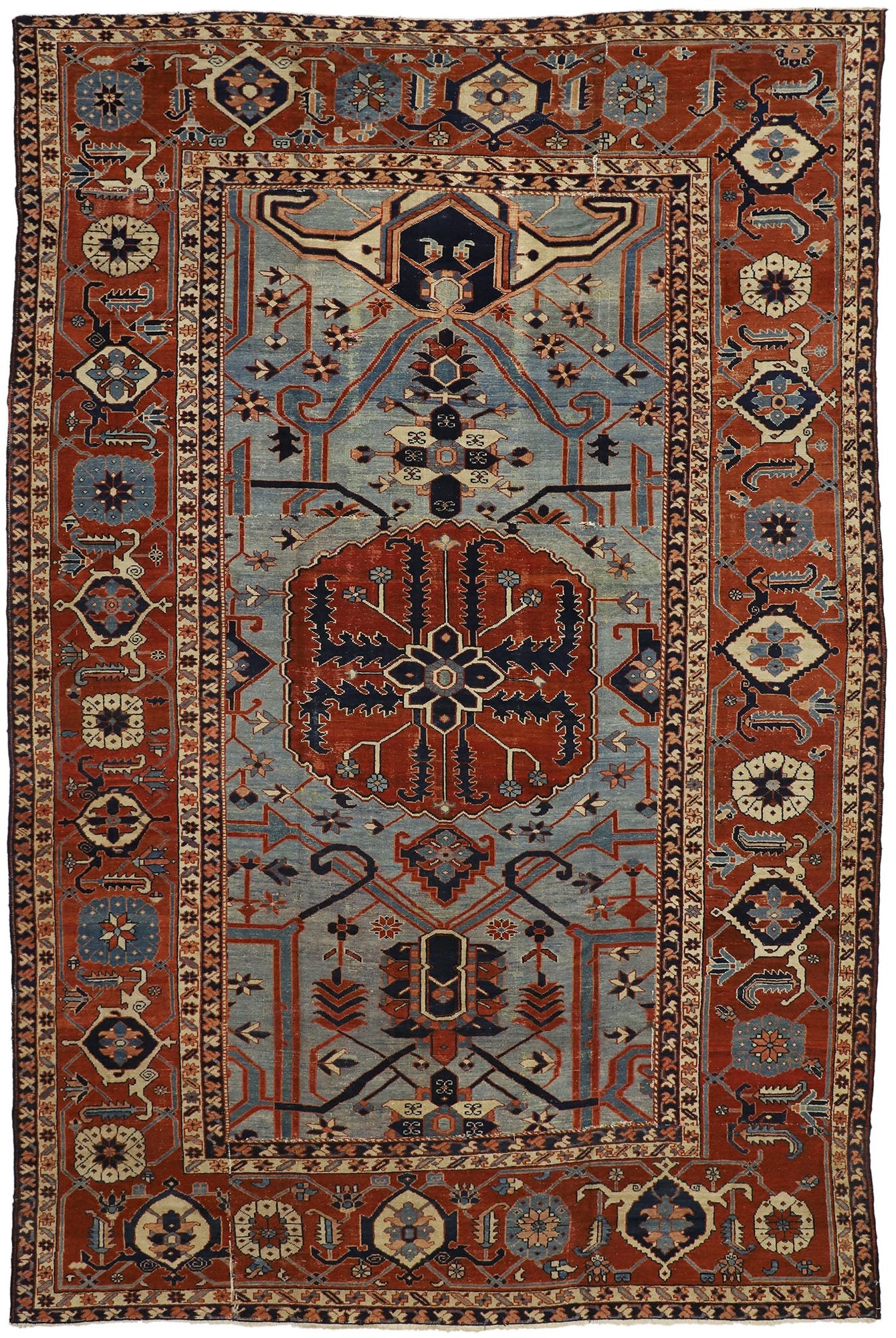 9 x 14 Antique Persian Serapi Rug 74059