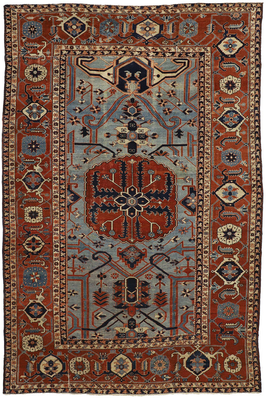 9 x 14 Antique Persian Serapi Rug 74059