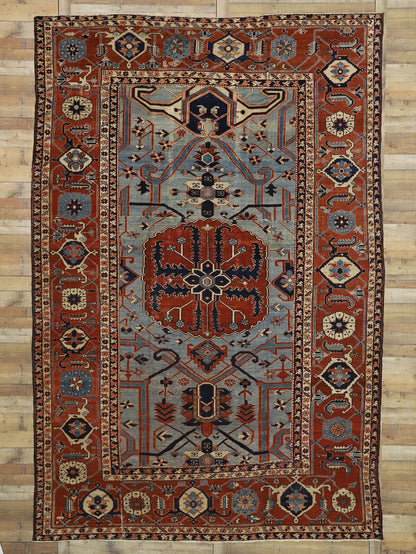 9 x 14 Antique Persian Serapi Rug 74059