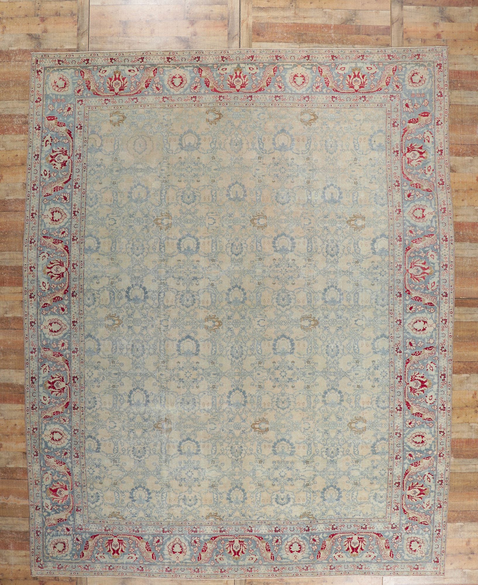 11 x 14 Antique-Worn Persian Tabriz Rug 53774