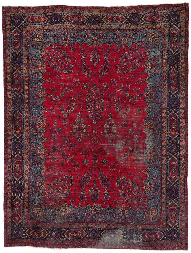 13 x 17 Antique Red Persian Kerman Rug 78753