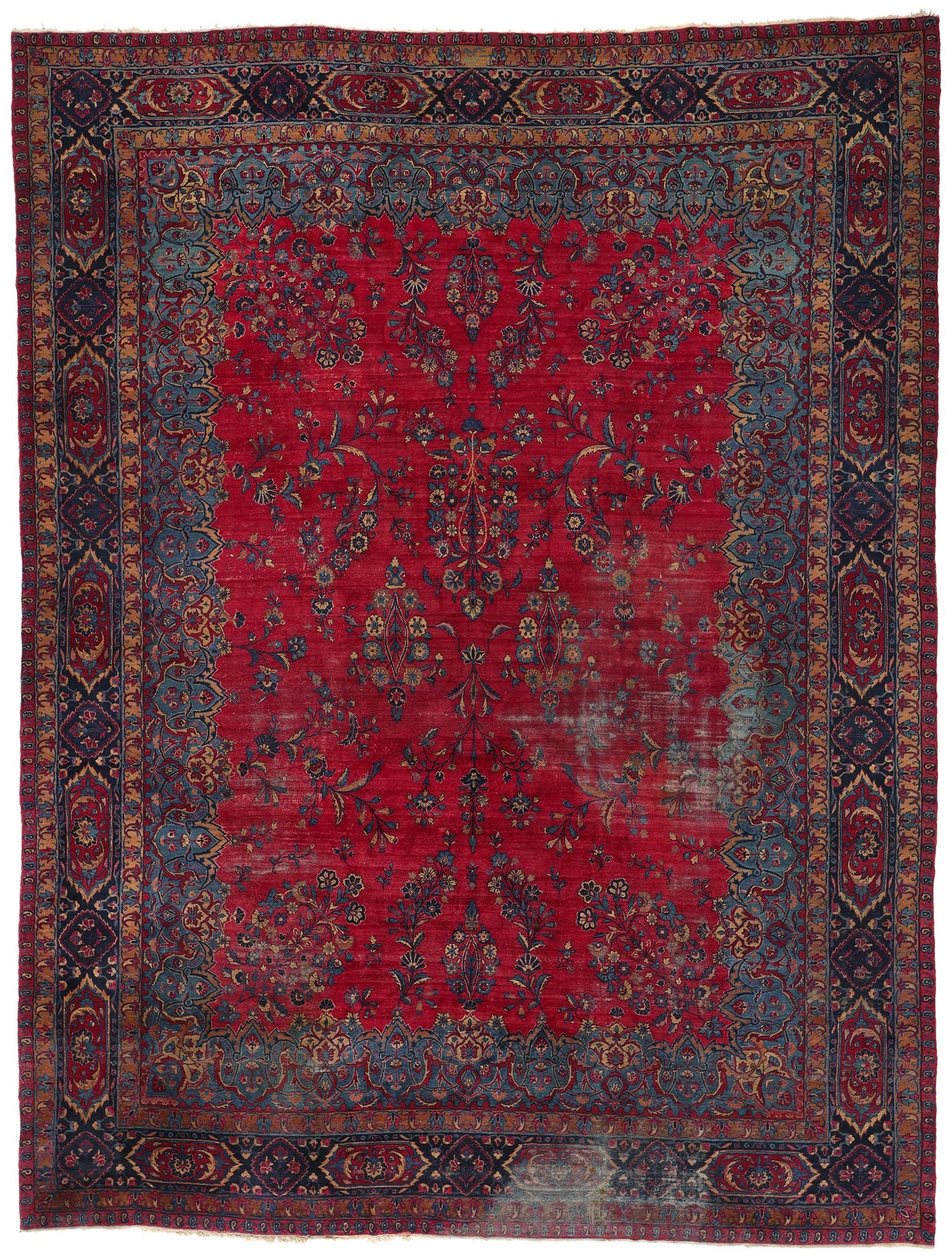 13 x 17 Antique Red Persian Kerman Rug 78753