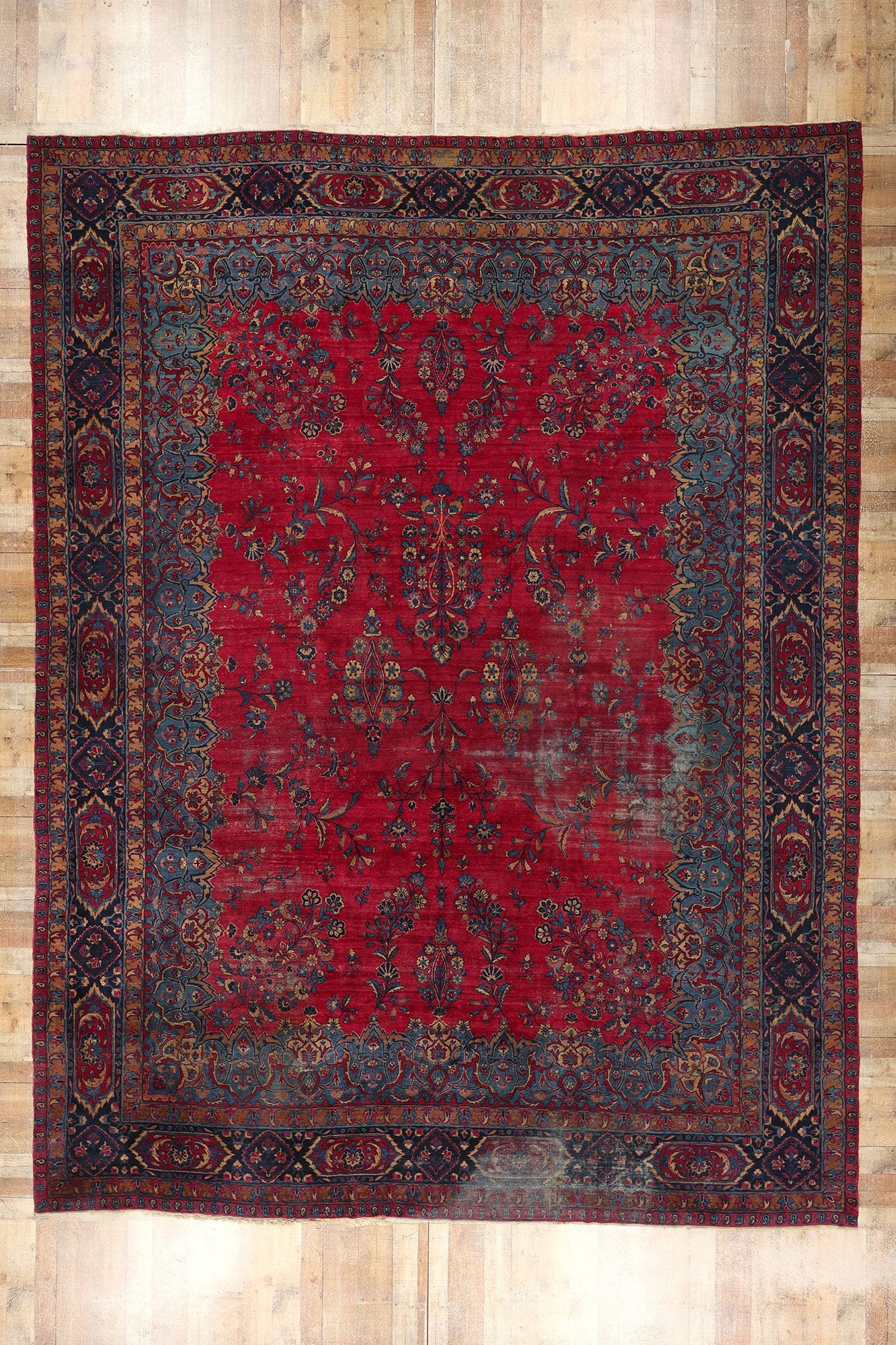 13 x 17 Antique Red Persian Kerman Rug 78753