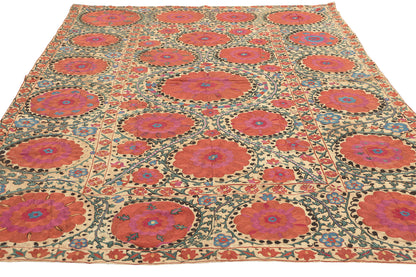 4 x 5 Antique Uzbek Suzani Tapestry 78199