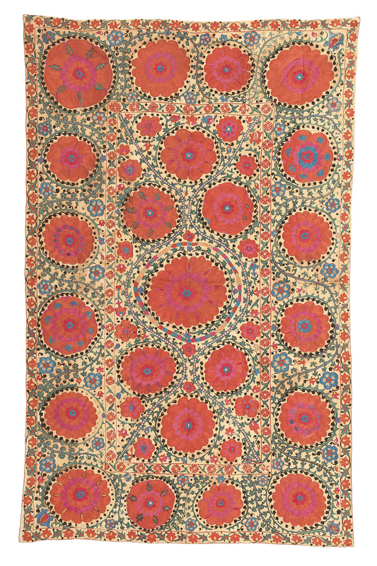 4 x 5 Antique Uzbek Suzani Tapestry 78199