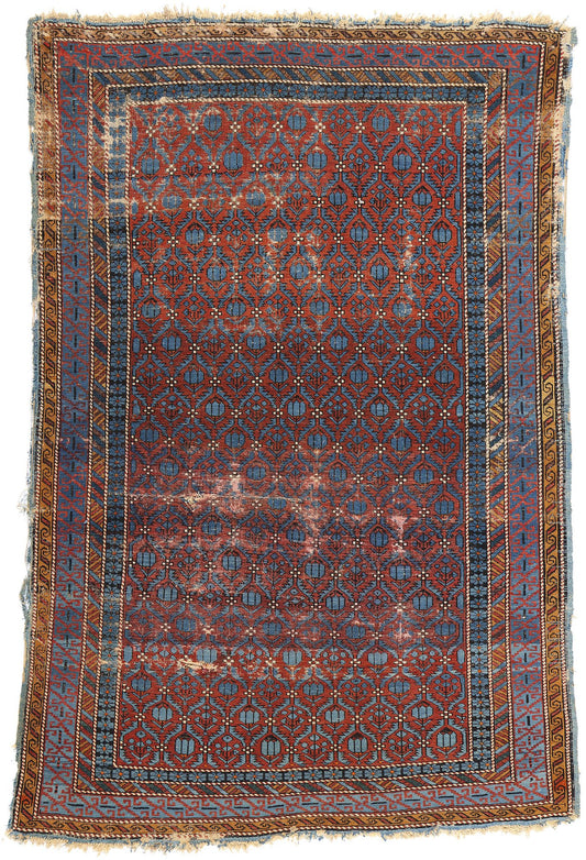 4 x 6 Antique-Worn Persian Kuba Rug 78840