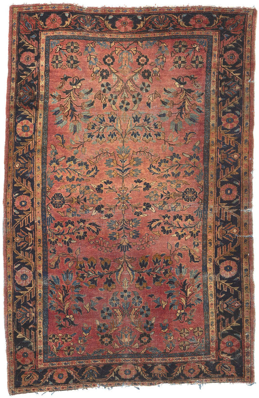 4 x 7 Antique-Worn Persian Sarouk Rug 78655