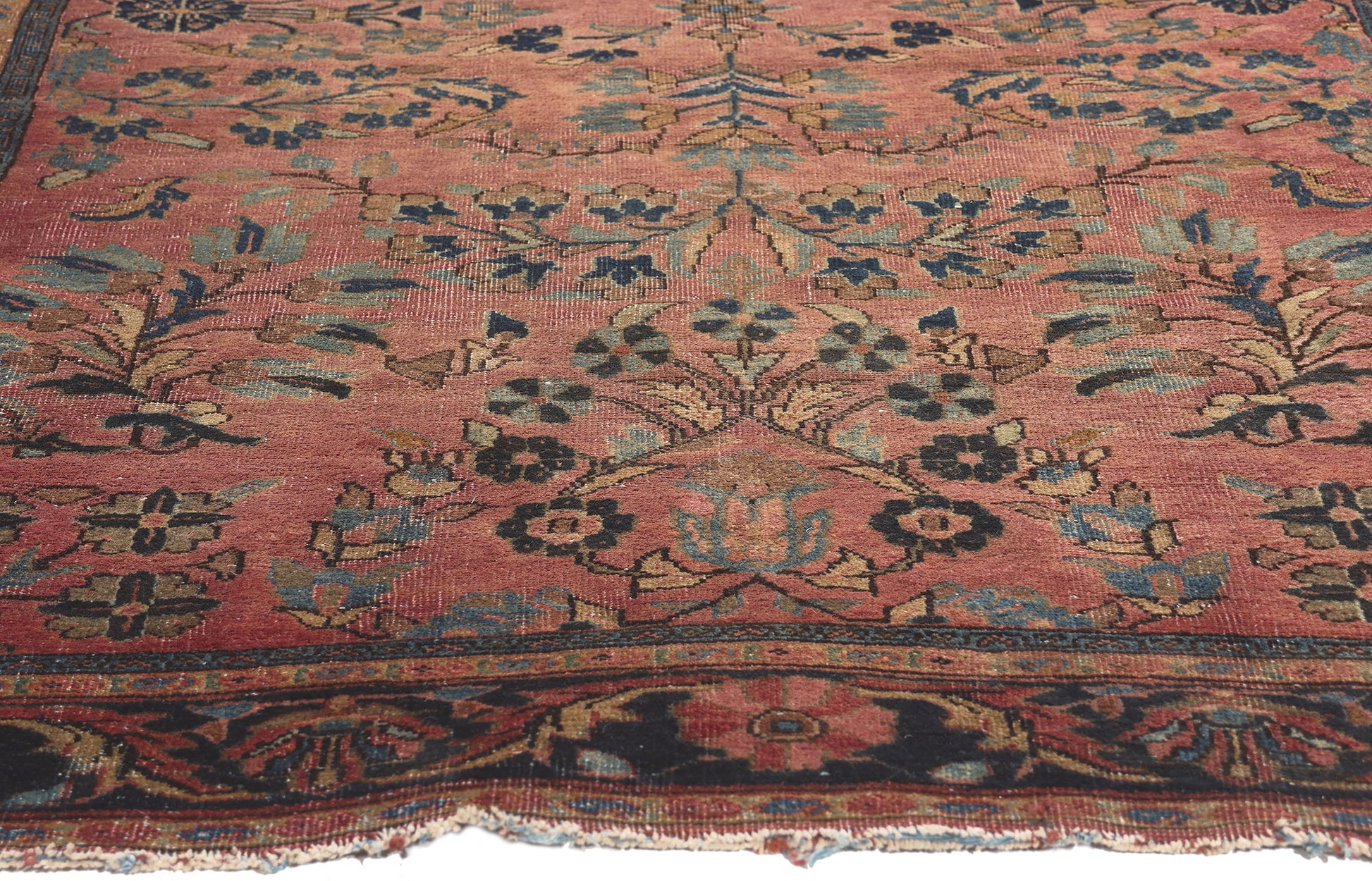4 x 7 Antique-Worn Persian Sarouk Rug 78655