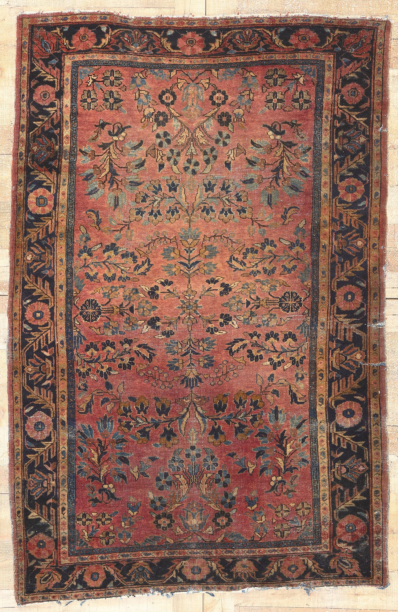 4 x 7 Antique-Worn Persian Sarouk Rug 78655