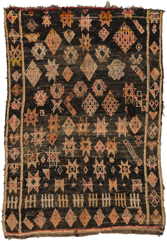 5 x 7 Vintage Black Beni Mrirt Moroccan Rug 21767