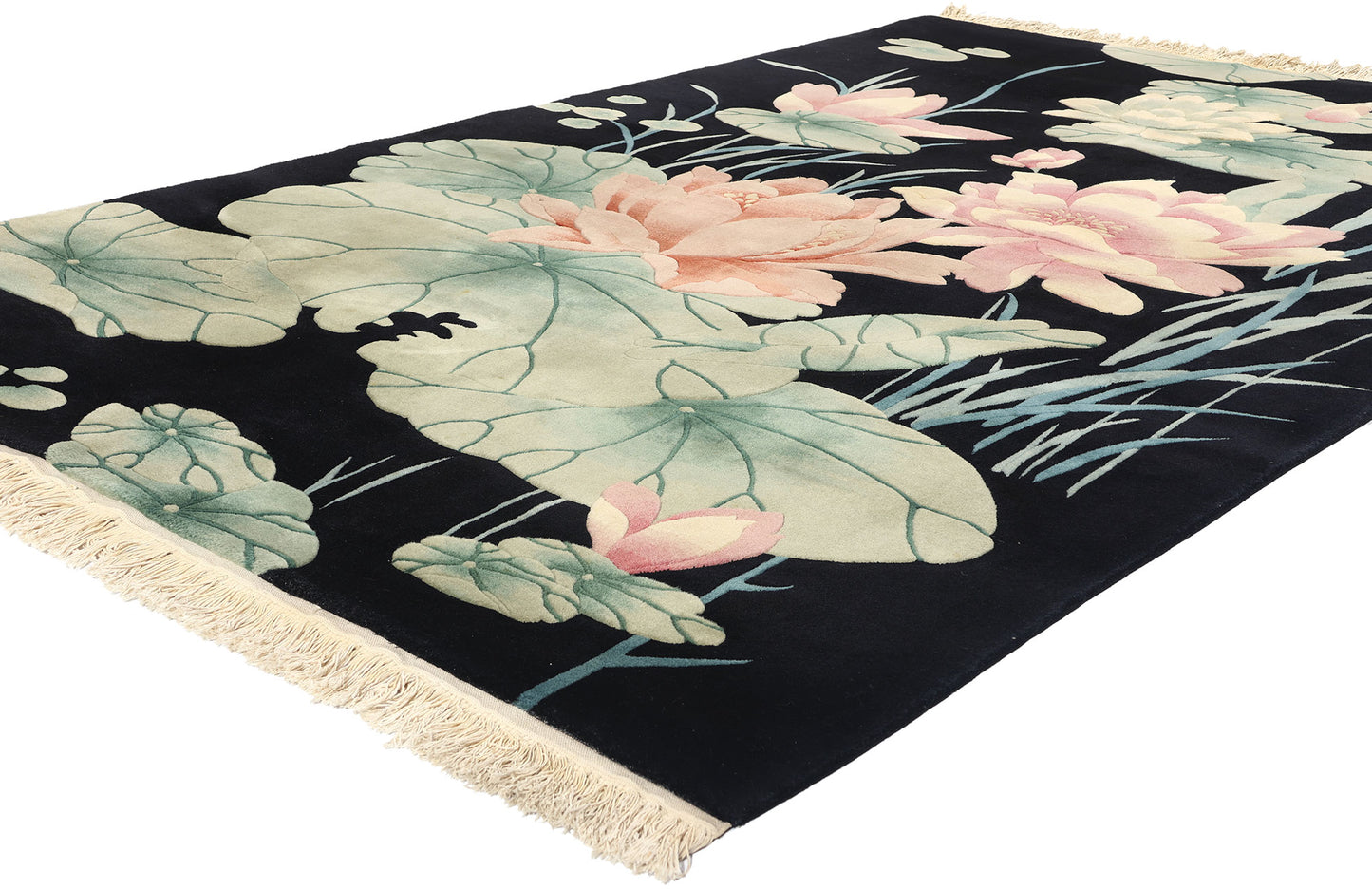 6 x 9 Vintage Black Chinese Art Deco Pictorial Rug 78837