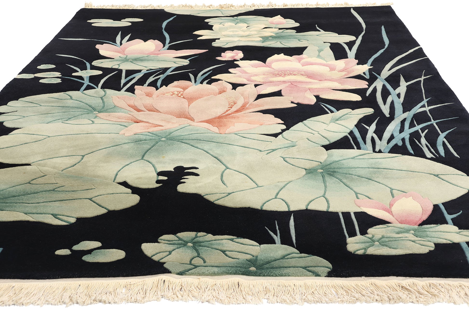 6 x 9 Vintage Black Chinese Art Deco Pictorial Rug 78837