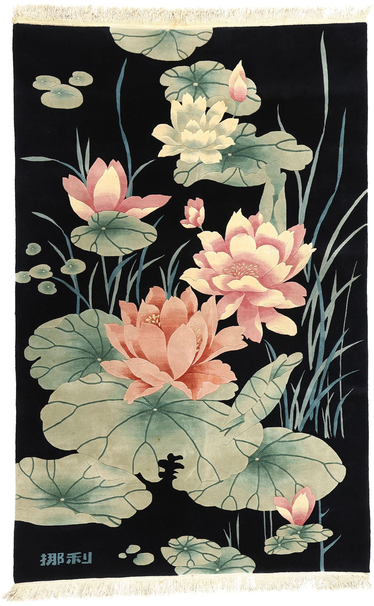 6 x 9 Vintage Black Chinese Art Deco Pictorial Rug 78837