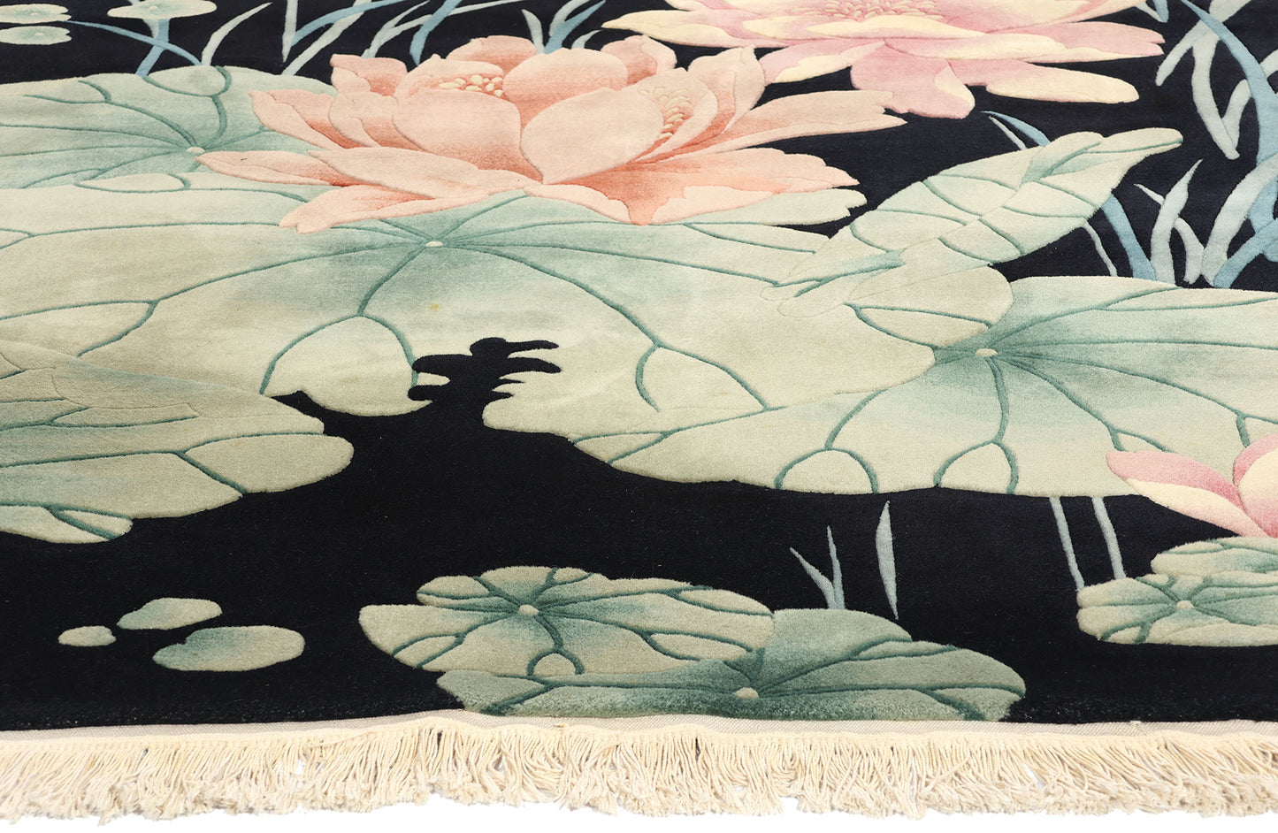 6 x 9 Vintage Black Chinese Art Deco Pictorial Rug 78837