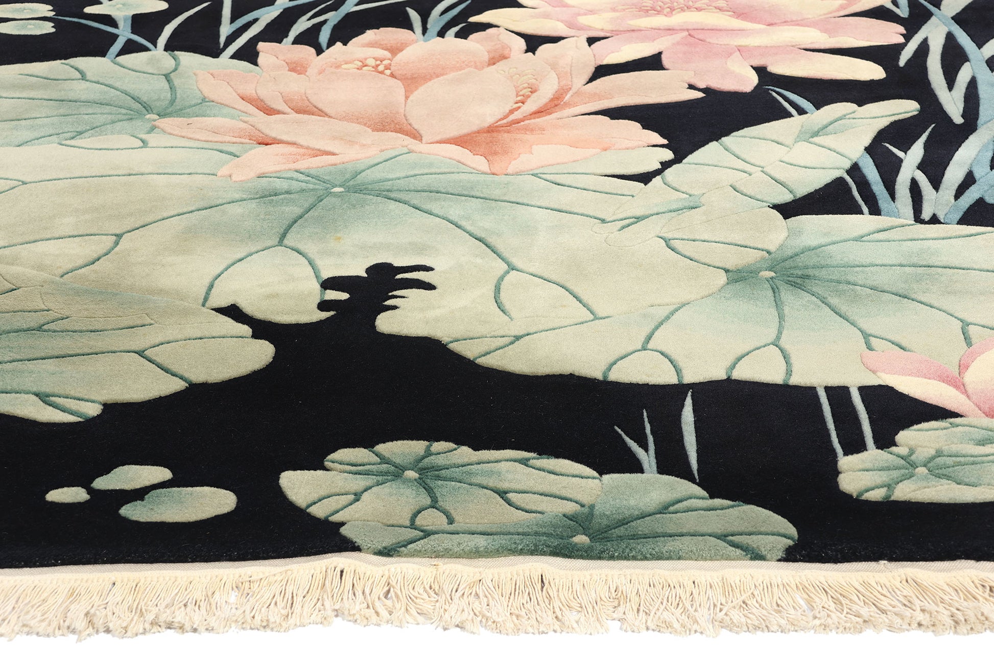 6 x 9 Vintage Black Chinese Art Deco Pictorial Rug 78837
