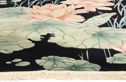 6 x 9 Vintage Black Chinese Art Deco Pictorial Rug 78837