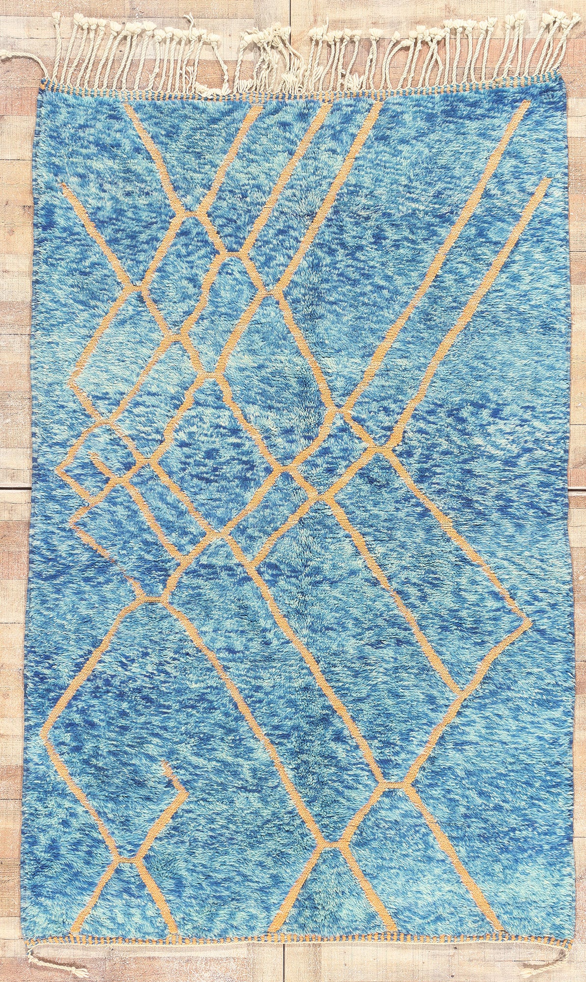 5 x 8 Modern Blue Beni Mrirt Moroccan Rug 21053