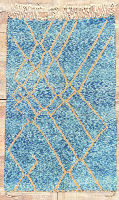 5 x 8 Modern Blue Beni Mrirt Moroccan Rug 21053