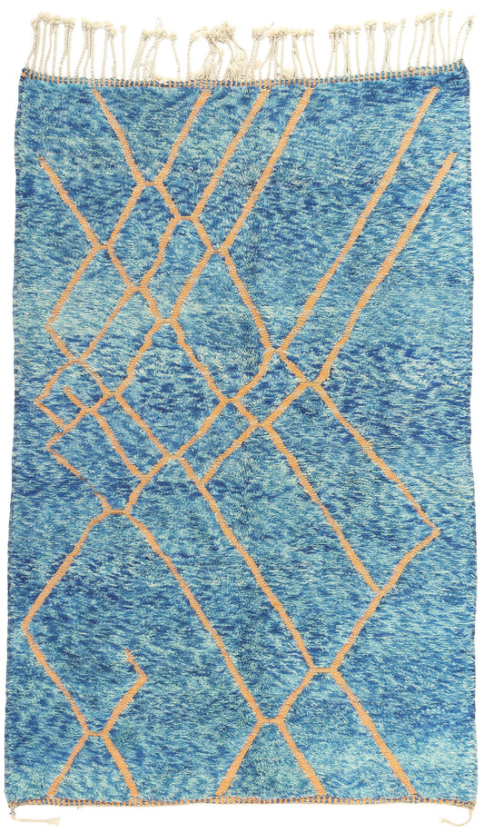5 x 8 Modern Blue Beni Mrirt Moroccan Rug 21053