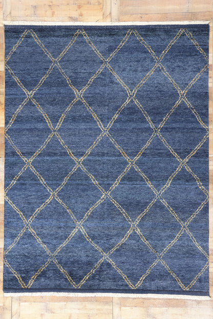 8 x 11 Modern Tribal Dark Blue Moroccan Rug 31222