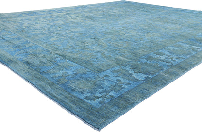 12 x 15 Hand-Carved Textured Blue Overdyed Rug 80935