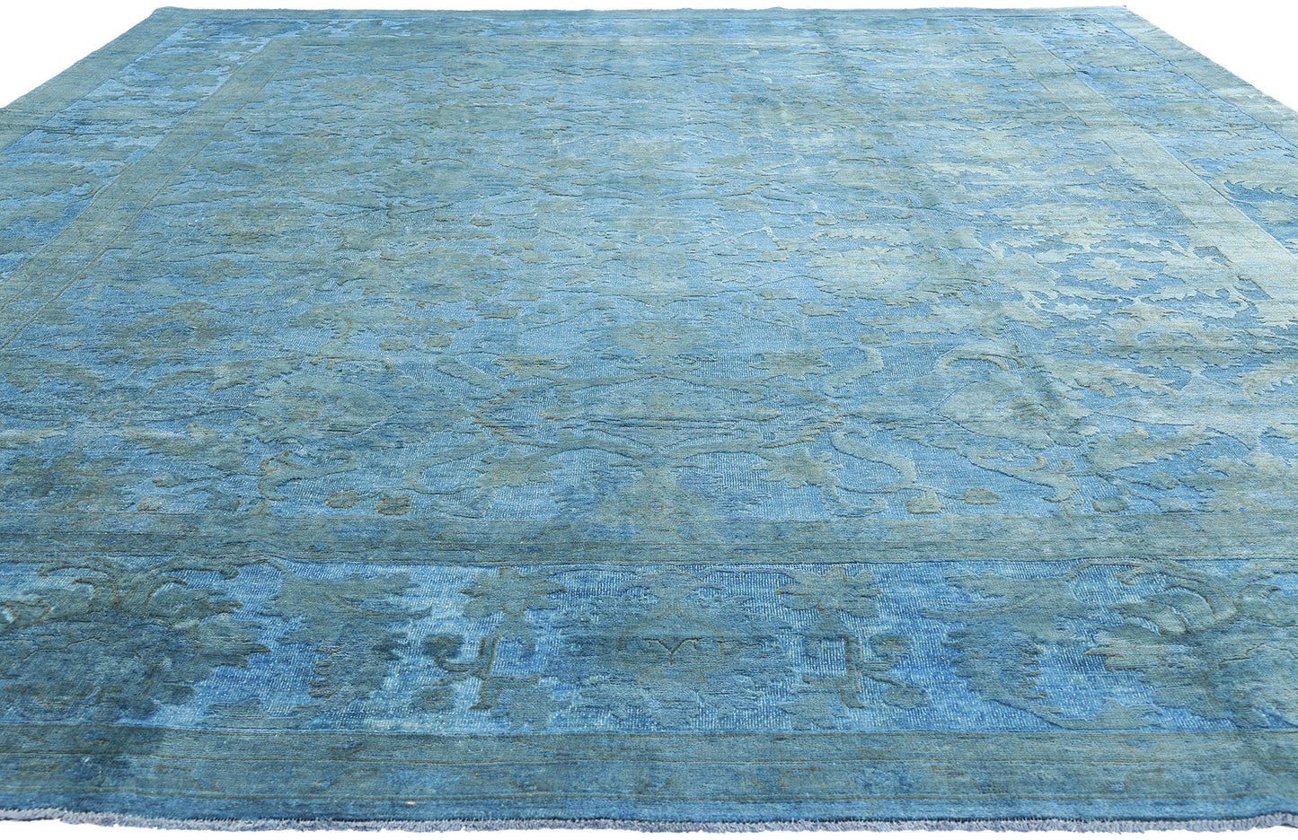 12 x 15 Hand-Carved Textured Blue Overdyed Rug 80935