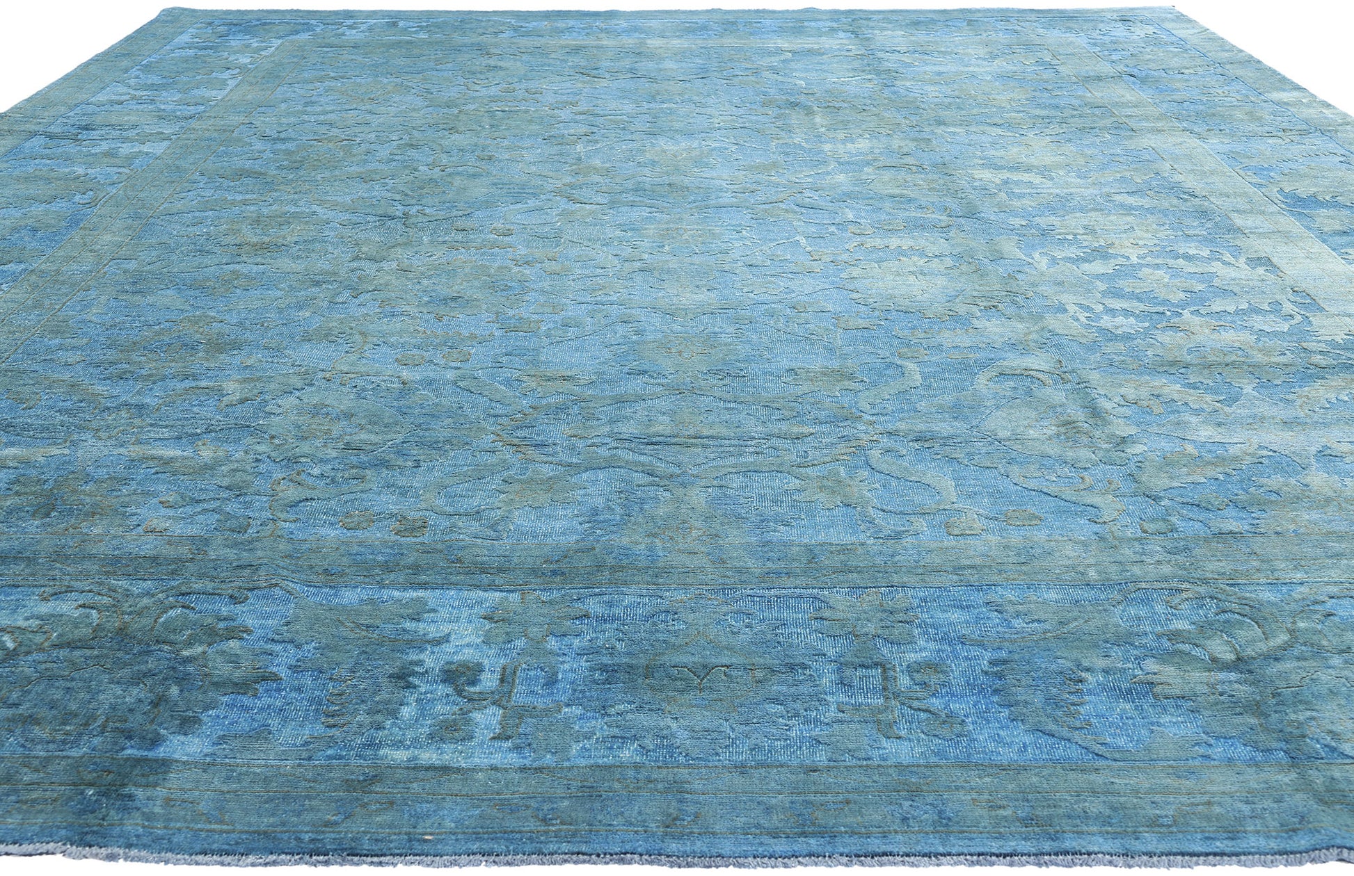 12 x 15 Hand-Carved Textured Blue Overdyed Rug 80935