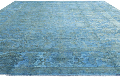12 x 15 Hand-Carved Textured Blue Overdyed Rug 80935