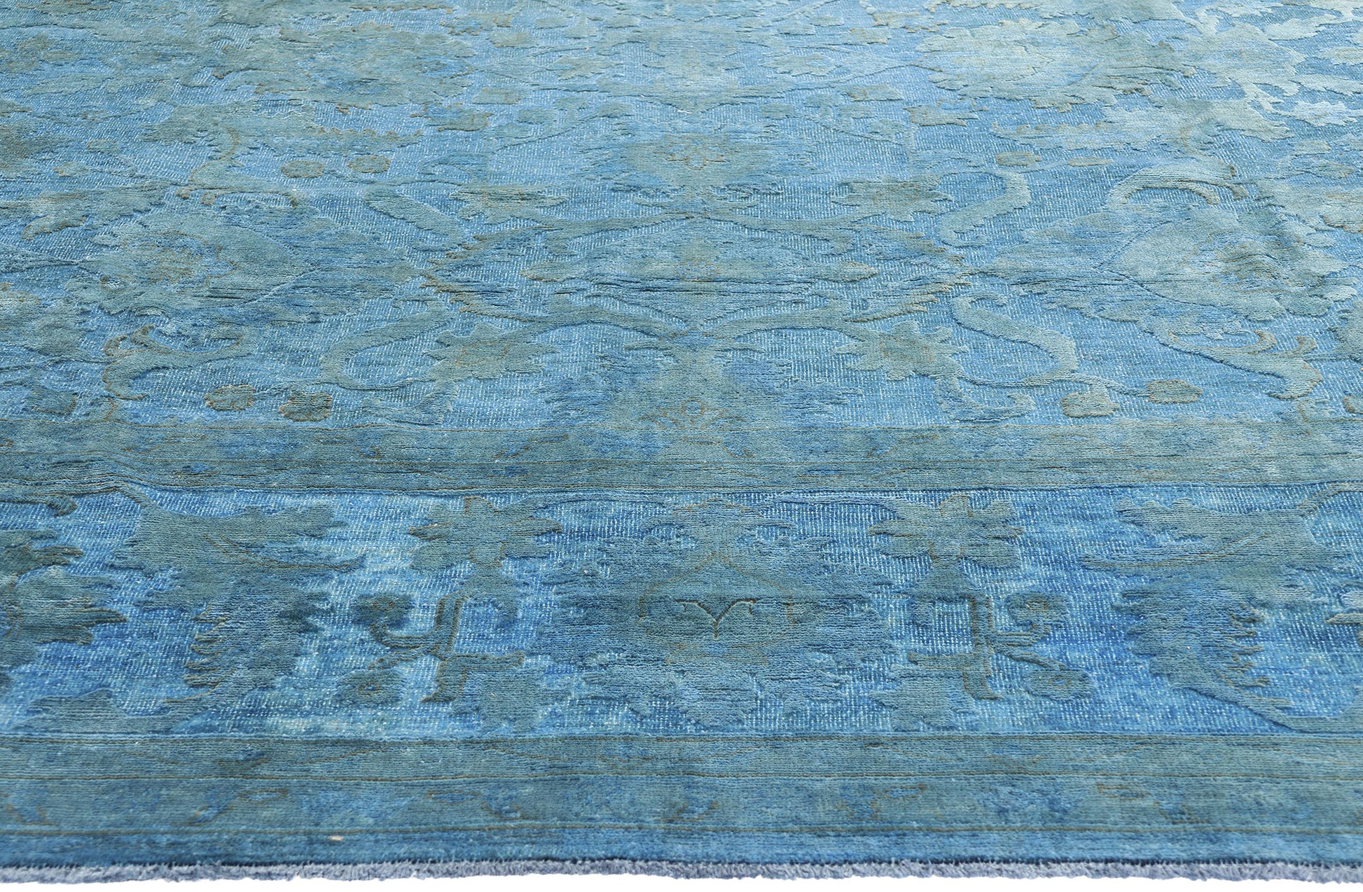 12 x 15 Hand-Carved Textured Blue Overdyed Rug 80935