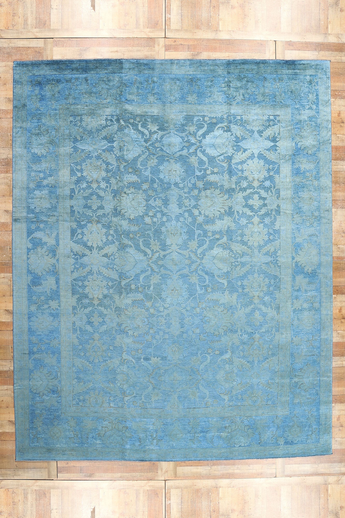 12 x 15 Hand-Carved Textured Blue Overdyed Rug 80935