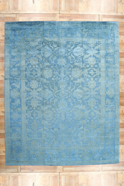 12 x 15 Hand-Carved Textured Blue Overdyed Rug 80935