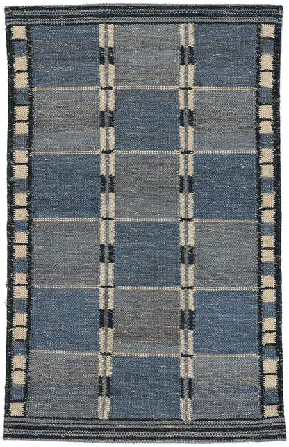 3 x 5 Blue Swedish-Inspired Kilim Rug 30701