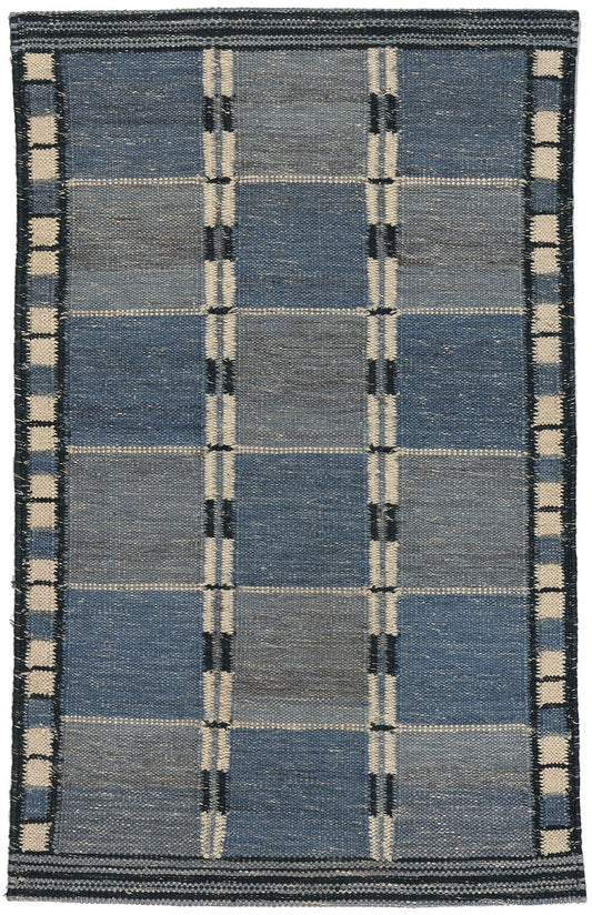 3 x 5 Blue Swedish-Inspired Kilim Rug 30701
