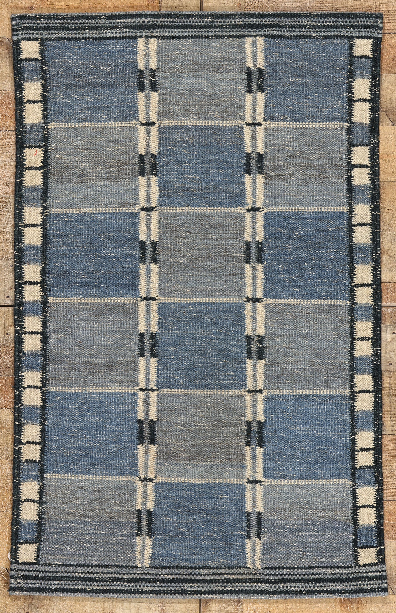 3 x 5 Blue Swedish-Inspired Kilim Rug 30701