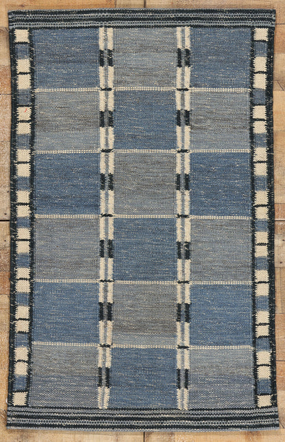 3 x 5 Blue Swedish-Inspired Kilim Rug 30701