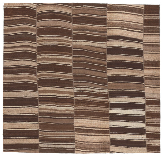 10 x 9 Brown Vintage Striped Turkish Kilim Rug 60634