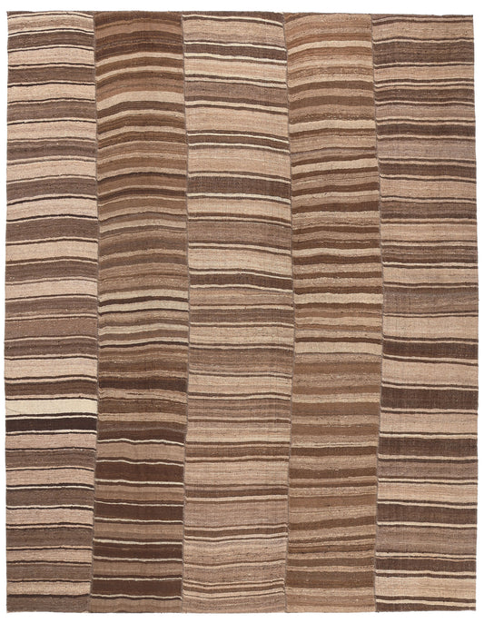 11 x 14 Brown Vintage Turkish Striped Kilim Rug 60631