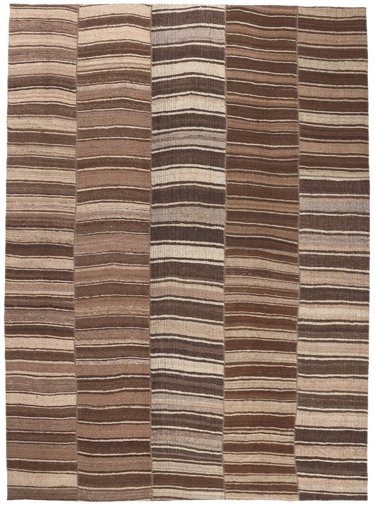 11 x 14 Brown Vintage Striped Turkish Kilim Rug 60633