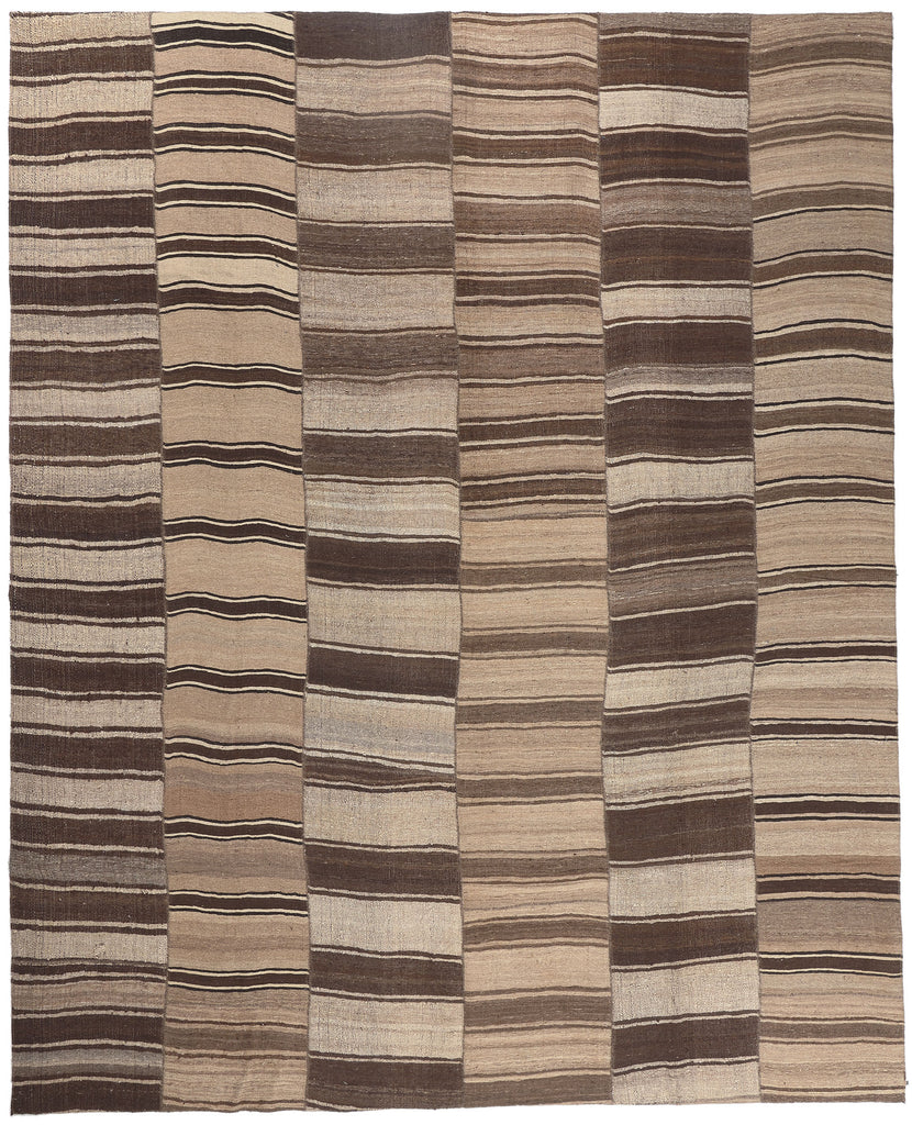 13 x 16 Brown Vintage Striped Turkish Kilim Rug 60635