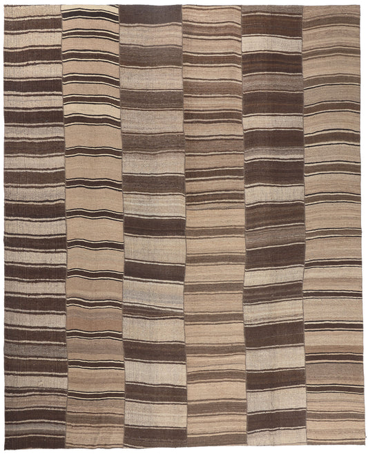 13 x 16 Brown Vintage Striped Turkish Kilim Rug 60635