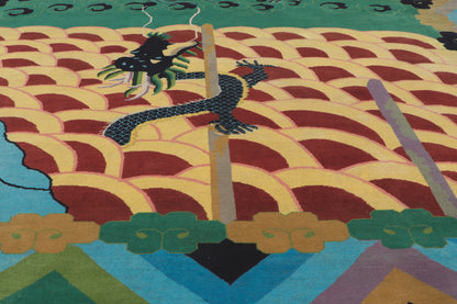 10 x 13 Chinese Art Deco Dragon Rug 30819
