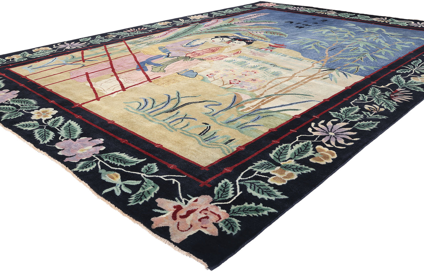 9 x 12 Modern Chinese Art Deco Pictorial Rug 31321