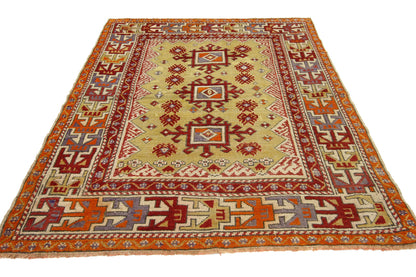 4 x 5 Colorful Vintage Turkish Oushak Rug 73873