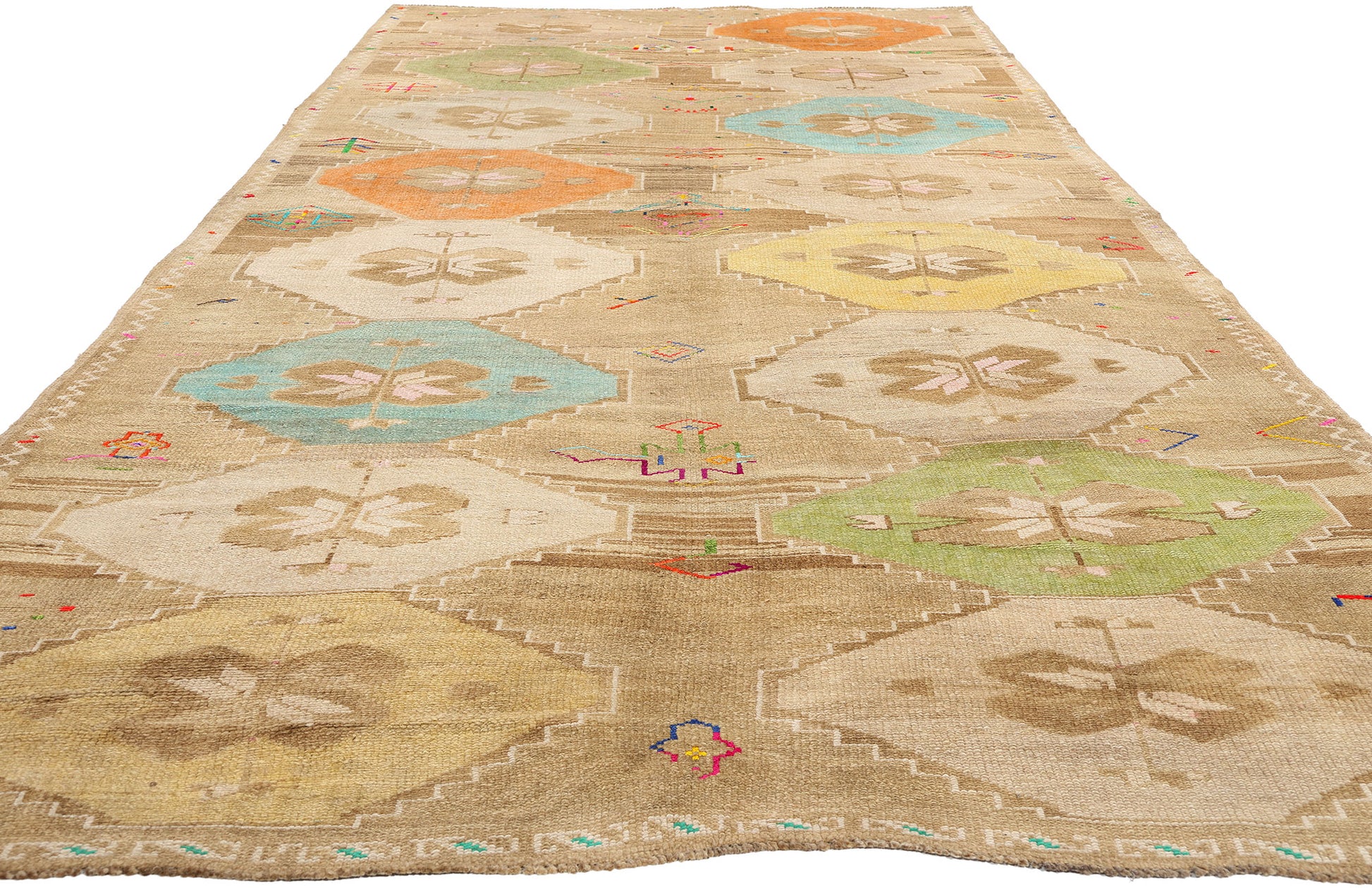 7 x 15 Colorful Vintage Turkish Oushak Rug 52310