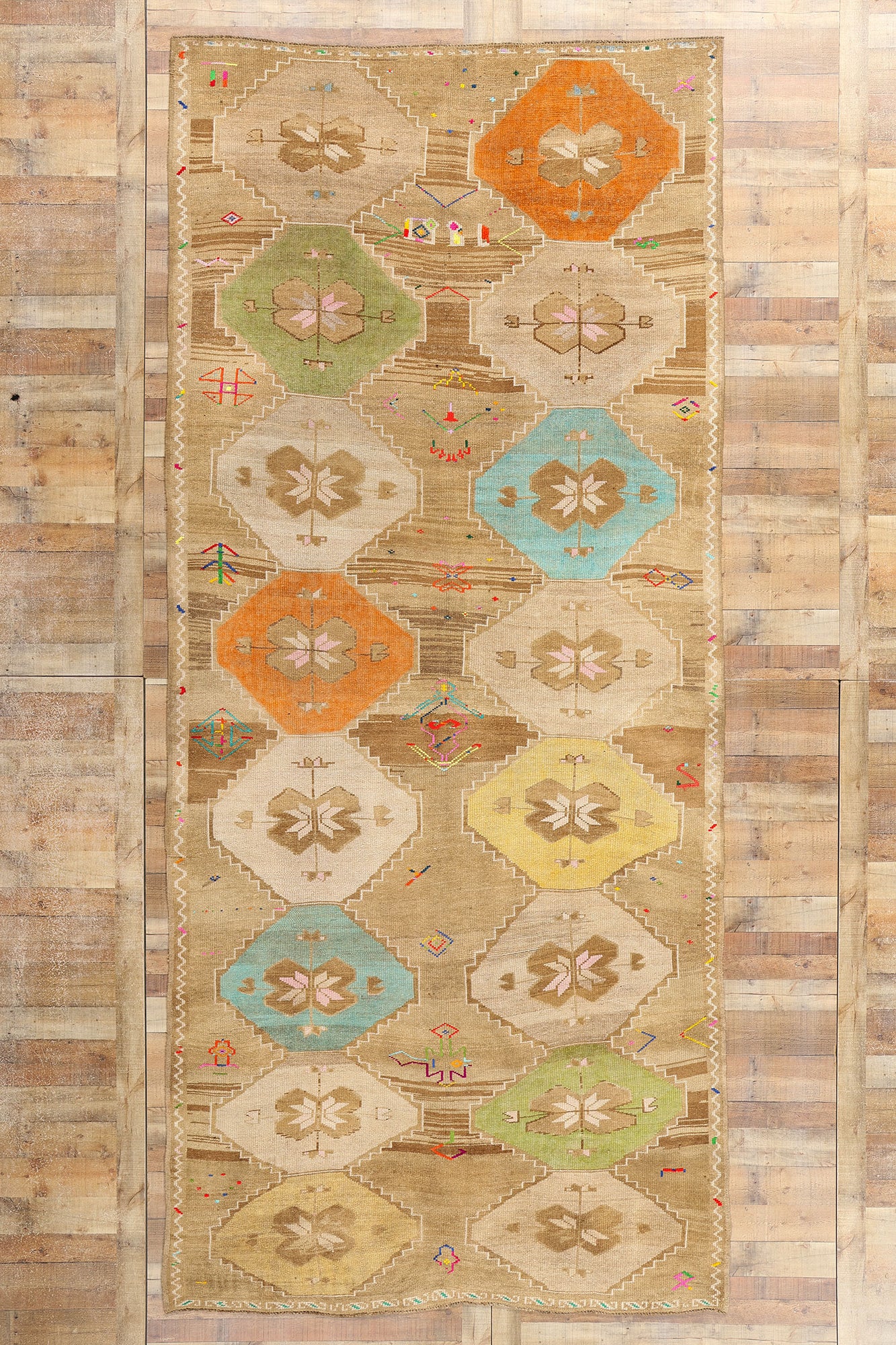 7 x 15 Colorful Vintage Turkish Oushak Rug 52310