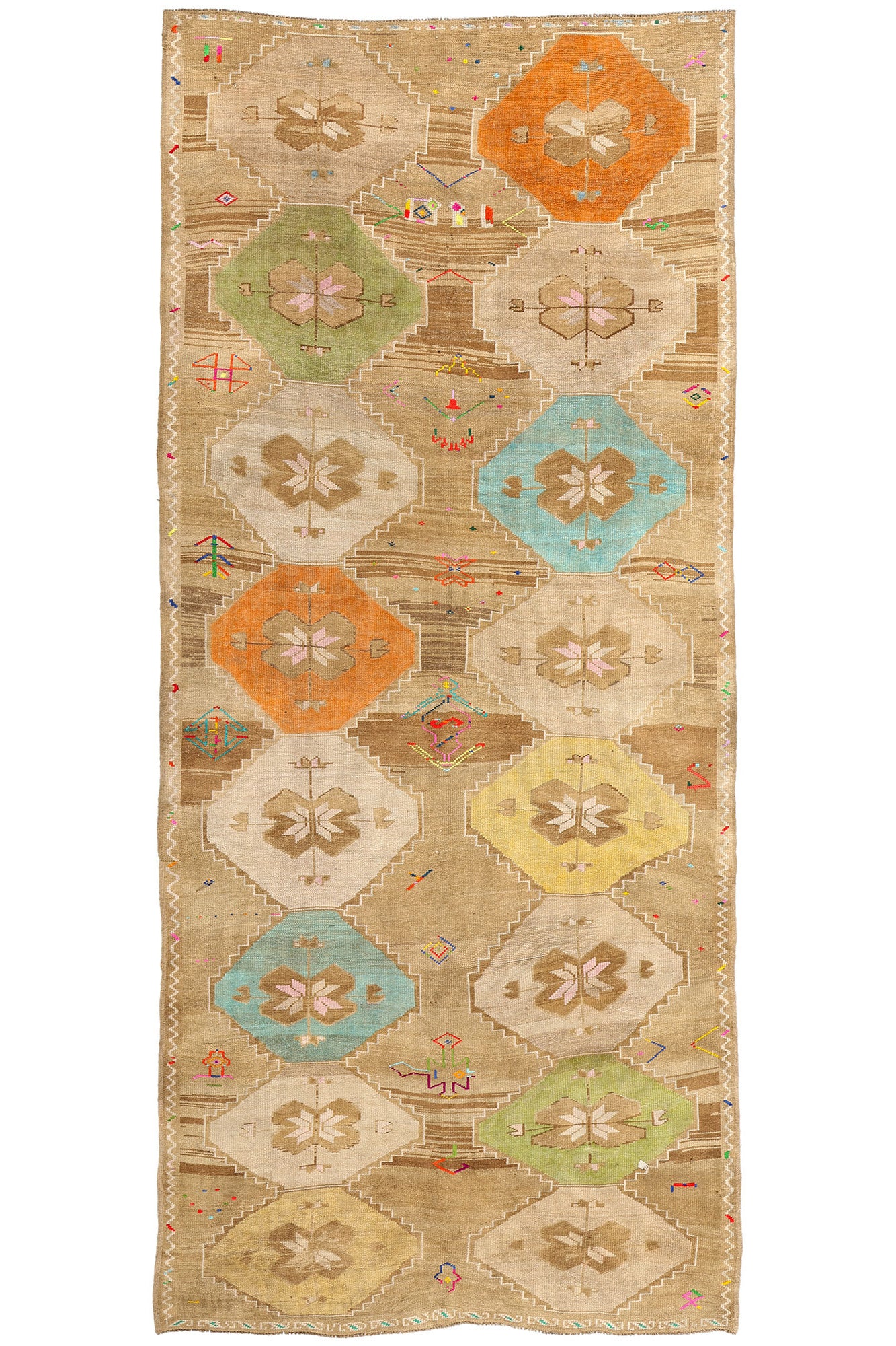 7 x 15 Colorful Vintage Turkish Oushak Rug 52310