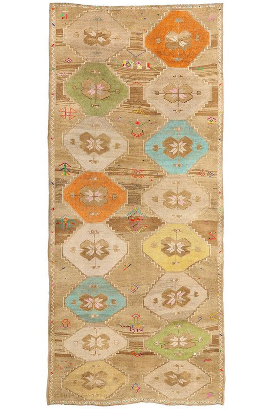 7 x 15 Colorful Vintage Turkish Oushak Rug 52310